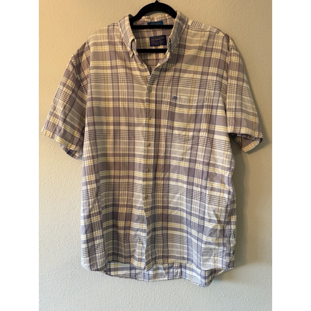 VNTG Pendleton Plaid Shirt Button Up Short Sleeve 100% Cotton Men's Size Large